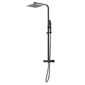 DUCHA CUADRADA 8" BARRA PARED 5 FUNC. NEGRO MATE