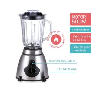 LICUADORA A/INOX 5 VEL 500W VASO VIDRIO